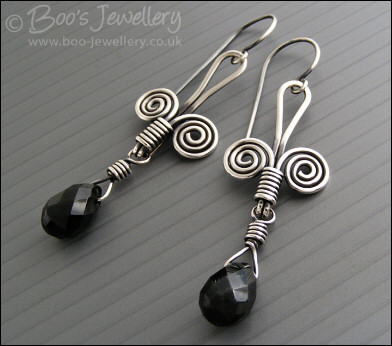 Sterling silver Egyptian coil and Rainbow Obsidian earrings