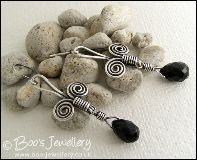 Sterling silver Egyptian coil and Rainbow Obsidian earrings