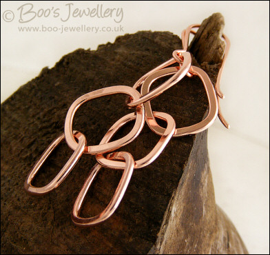Polished copper square chain link earrings