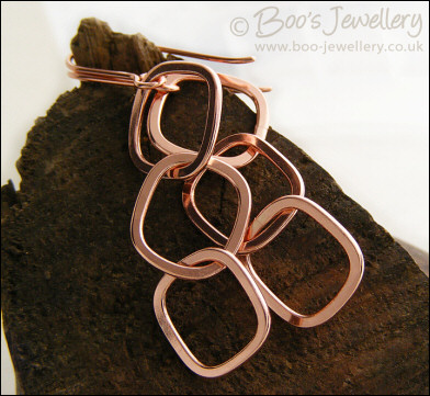 Polished copper square chain link earrings