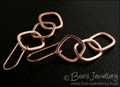 Polished copper square chain link earrings