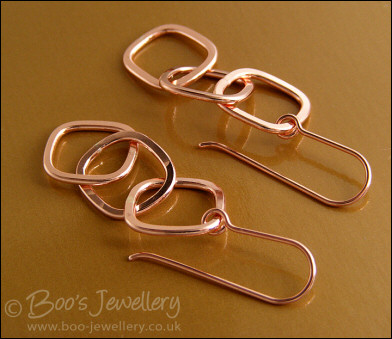 Polished copper square chain link earrings