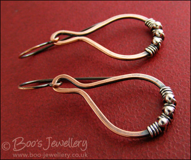 Teardrop loop earrings in copper wrapped with silver - made to order