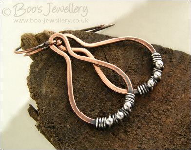 Teardrop loop earrings in copper wrapped with silver - made to order