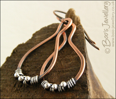 Teardrop loop earrings in copper wrapped with silver - made to order