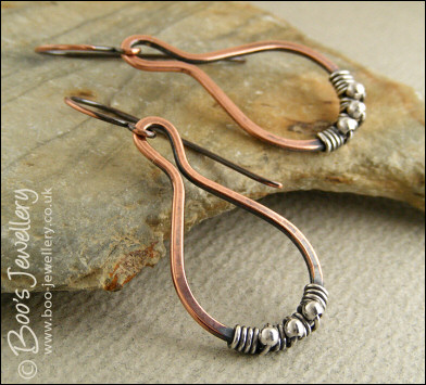 Teardrop loop earrings in copper wrapped with silver - made to order