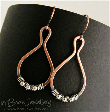 Teardrop loop earrings in copper wrapped with silver - made to order