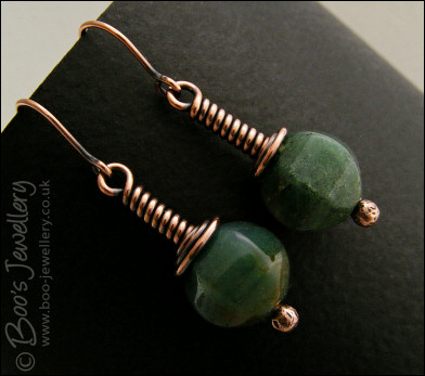 Indian fancy jasper and copper wire wrapped earrings