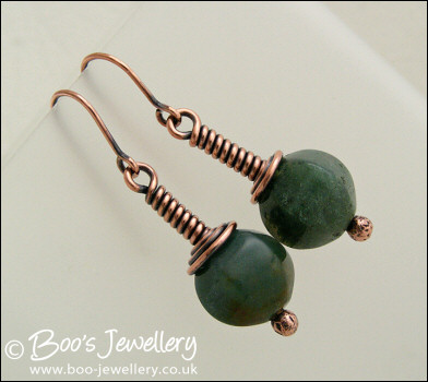 Indian fancy jasper and copper wire wrapped earrings