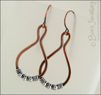 Teardrop loop earrings in copper wrapped with silver - made to order