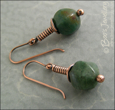 Indian fancy jasper and copper wire wrapped earrings