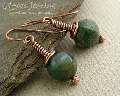 Indian fancy jasper and copper wire wrapped earrings