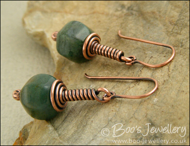 Indian fancy jasper and copper wire wrapped earrings