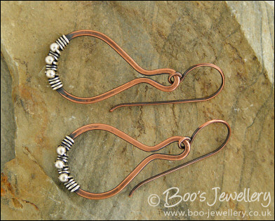 Teardrop loop earrings in copper wrapped with silver - made to order