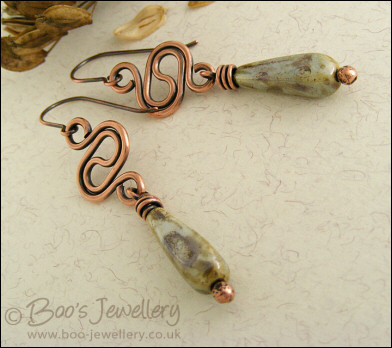 Squiggle link and elongated Picasso bead earrings