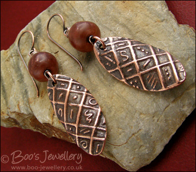 Amber and copper oval charm earrings