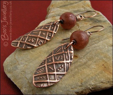 Amber and copper oval charm earrings
