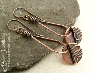 Teardrop loop earrings with textured copper charms