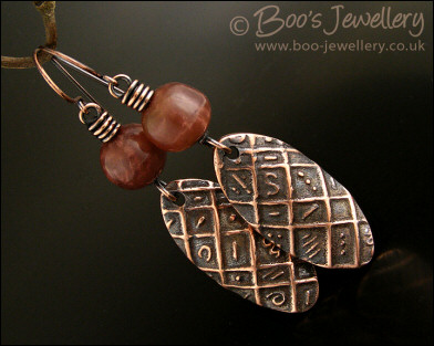 Amber and copper oval charm earrings