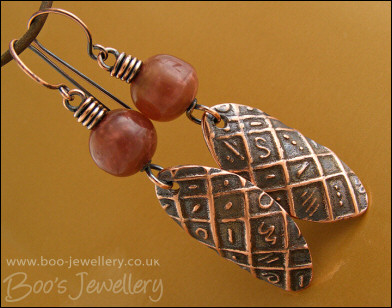 Amber and copper oval charm earrings