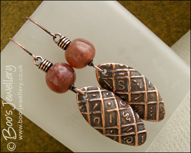 Amber and copper oval charm earrings