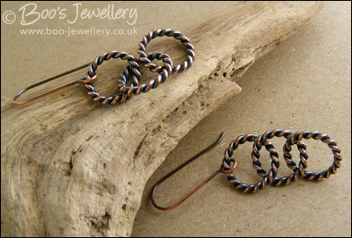Antiqued copper twisted rope chain link earrings
