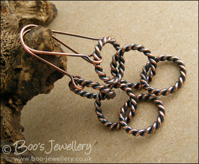 Antiqued copper twisted rope chain link earrings