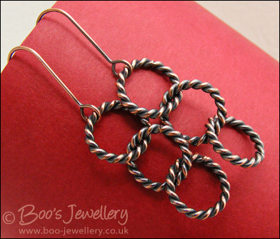 Antiqued copper twisted rope chain link earrings