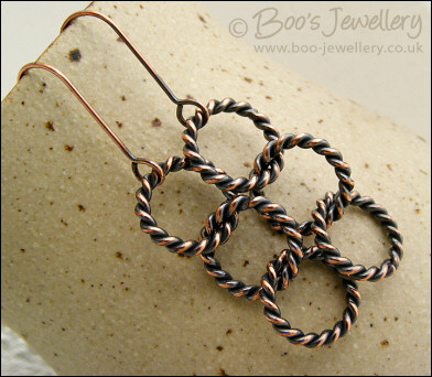 Antiqued copper twisted rope chain link earrings