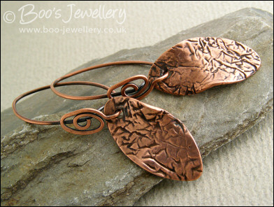 Crackle textured antiqued copper oval earrings