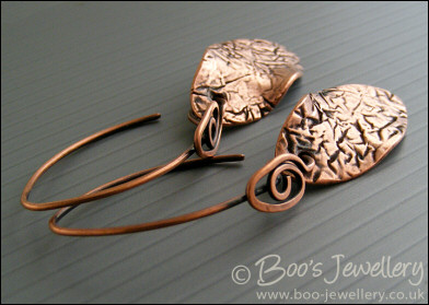 Crackle textured antiqued copper oval earrings