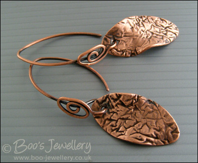 Crackle textured antiqued copper oval earrings