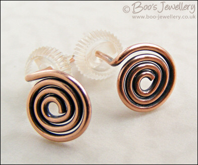 Copper spiral stud earrings - 2 versions to choose from