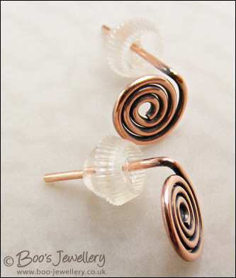 Copper spiral stud earrings - 2 versions to choose from