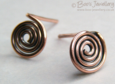Copper spiral stud earrings - 2 versions to choose from