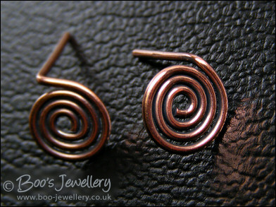 Copper spiral stud earrings - 2 versions to choose from