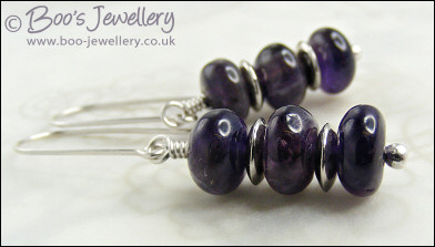 Stacked Amethyst rondelle earrings with Sterling silver