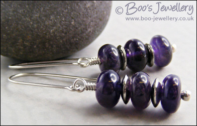 Stacked Amethyst rondelle earrings with Sterling silver