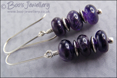 Stacked Amethyst rondelle earrings with Sterling silver