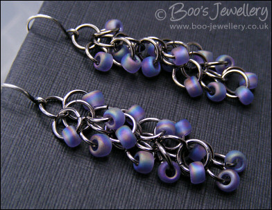 Lavender and dark silver shaggy loops earrings