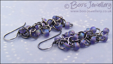 Lavender and dark silver shaggy loops earrings