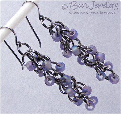 Lavender and dark silver shaggy loops earrings