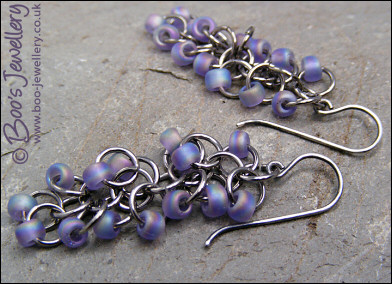 Lavender and dark silver shaggy loops earrings