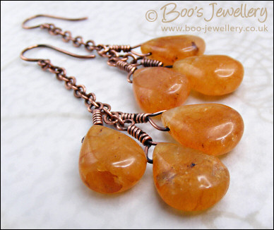 Honey opal and copper cluster earrings