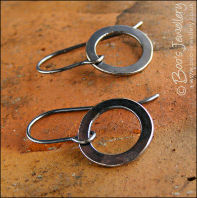 Oxidised Sterling silver hammered ring earrings