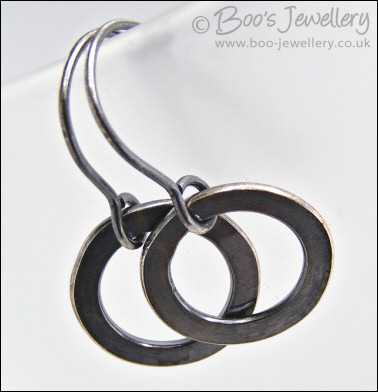 Oxidised Sterling silver hammered ring earrings