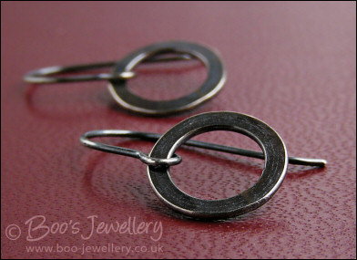 Oxidised Sterling silver hammered ring earrings