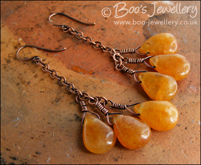 Honey opal and copper cluster earrings