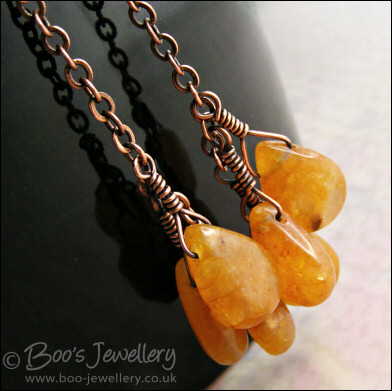 Honey opal and copper cluster earrings
