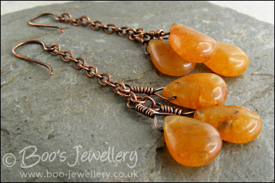 Honey opal and copper cluster earrings